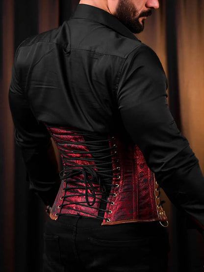 Red Brocade Men Corset - Fashion Corset