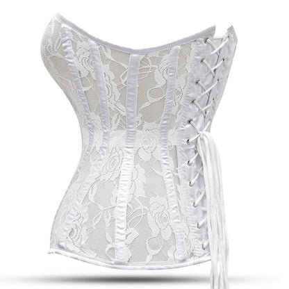 White Mesh Over Bust Corset - Laced Corset