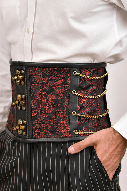 Red Dragon Brocade Men Waist Cincher