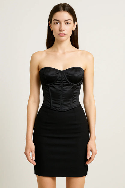 Black Satin corset top - Overbust Corset
