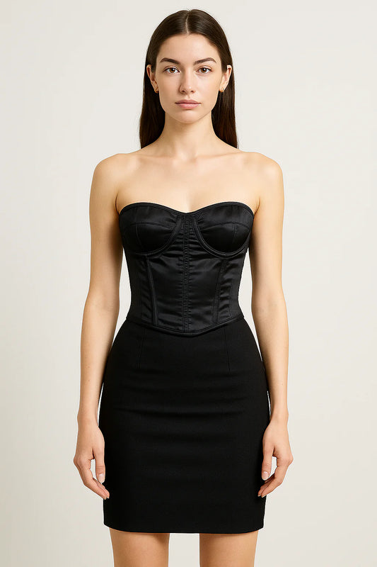 Black Satin corset top - Overbust Corset