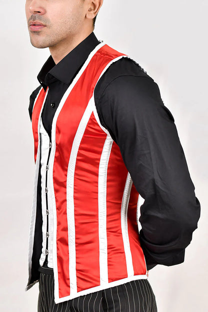 Red & White Male Corset Vest : Fashion Corset