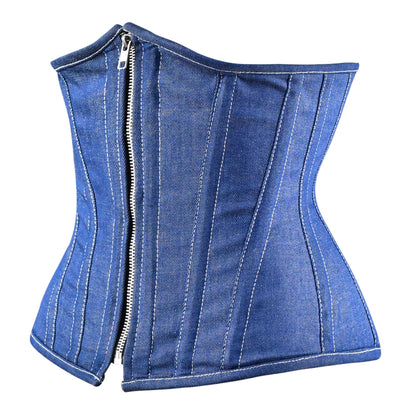 Blue Denim corset top - Under Bust Corset Front Zip