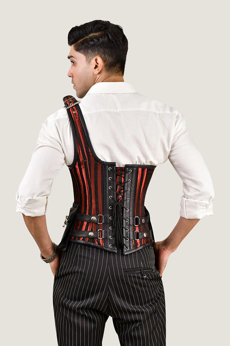 Navy Blue Tartan Corset with Shoulder Strap