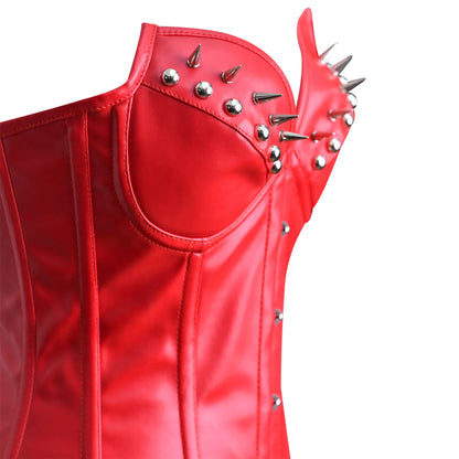 Red Leather corset Top - Steampunk Over Bust Corset