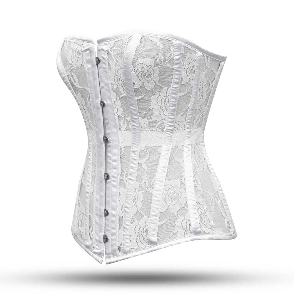 White Mesh Over Bust Corset - Laced Corset