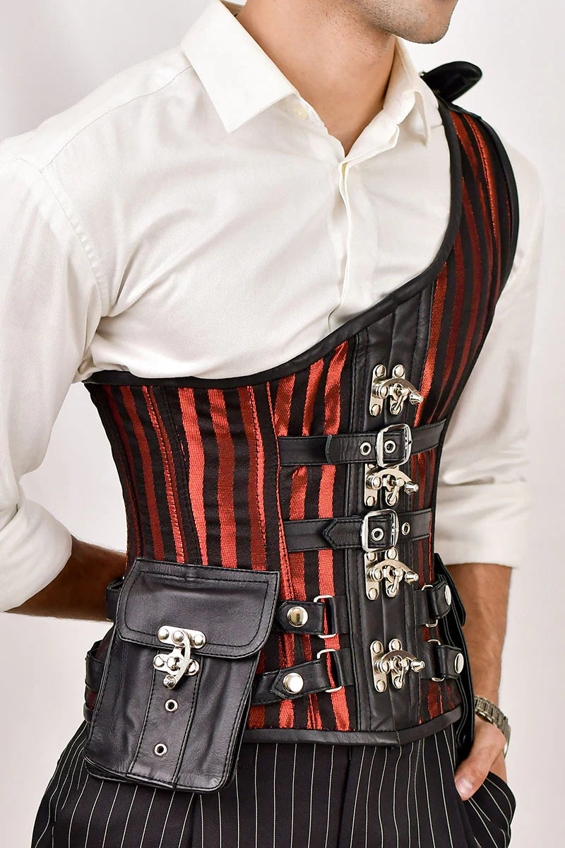 Red Brocade Corset with Shoulder Strap