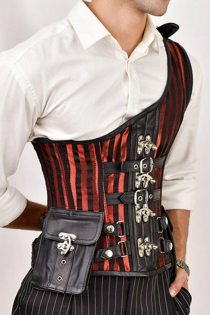 Red Brocade Corset with Shoulder Strap