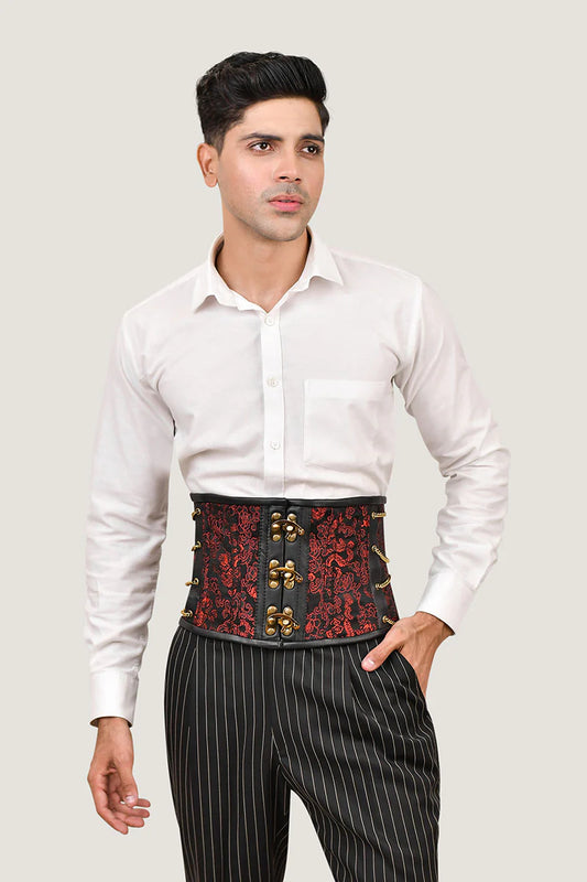 Red Dragon Brocade Men Waist Cincher