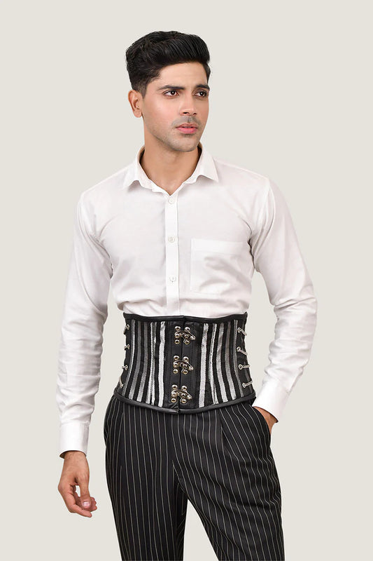 Black & Silver Brocade  Men  Waist Cincher