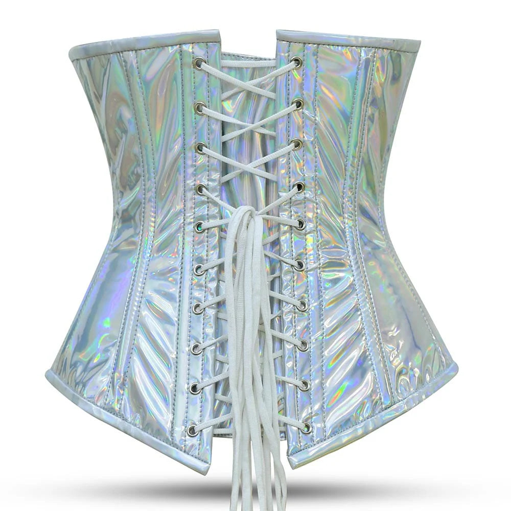 Shiny Silver Half Bust corset - Laced Corset