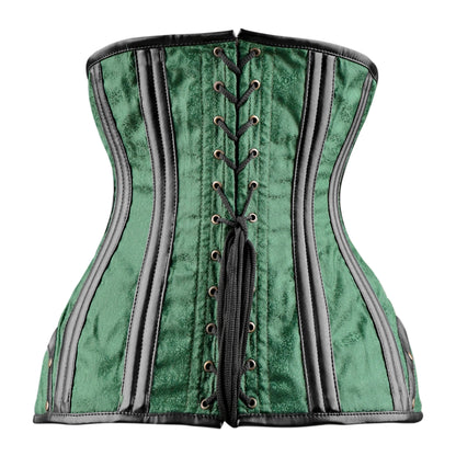 Green Brocade Under bust Corset with Brown Leather