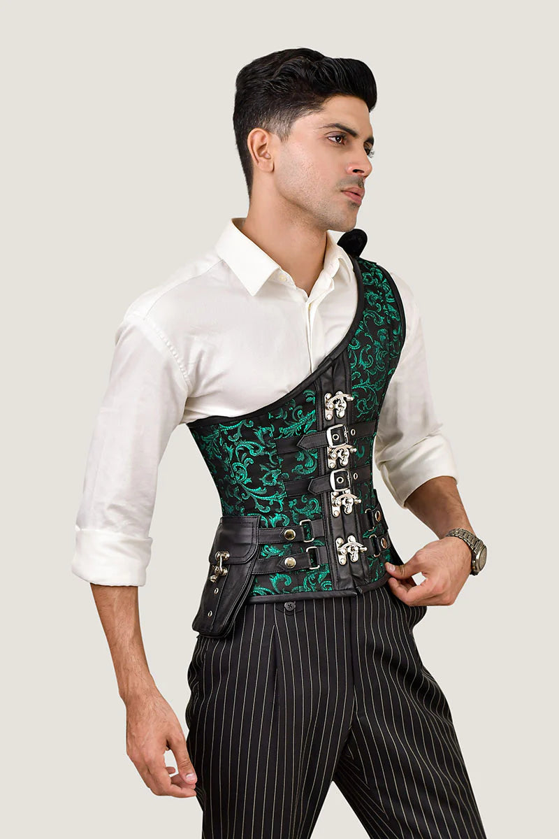 Green Brocade Corset with Shoulder Strap