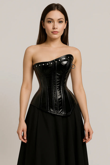 Black PVC Waist Trainer - Mid bust corset