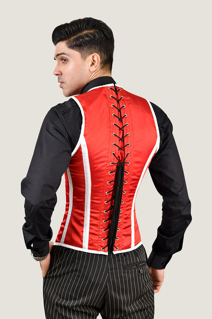Red & White Male Corset Vest : Fashion Corset