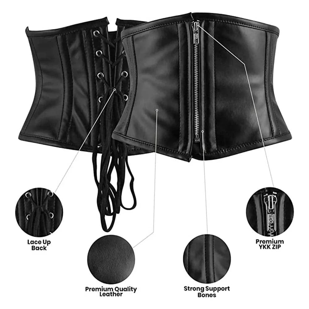 Black Leather Short Torso Waist Trainer