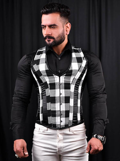 Tartan Men Corset Vest - Male Vest