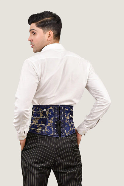 Navy Blue Satin Men  Waist Cincher