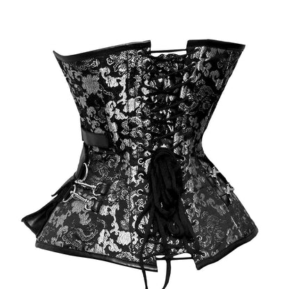 White and Black corset with Leather Bag- Over Bust Corset