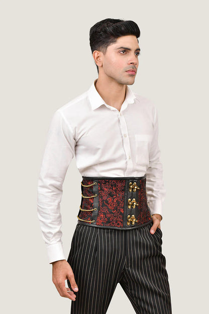 Red Dragon Brocade Men Waist Cincher