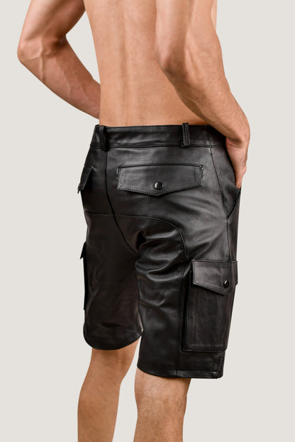 Men's Brown Real Leather Cargo Shorts – Premium Handcrafted Fit with Side Pockets