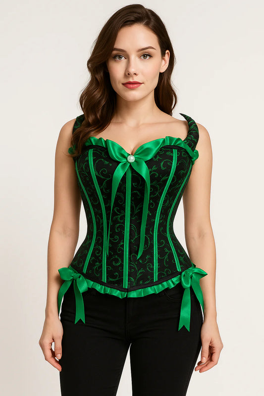 Green Floral corset - Steampunk  Corset