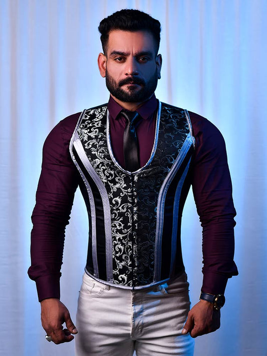 Corset Vest Male - Men Brocade Corset