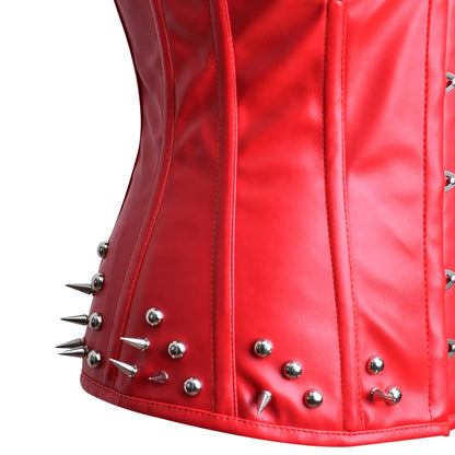 Red Leather corset Top - Steampunk Over Bust Corset