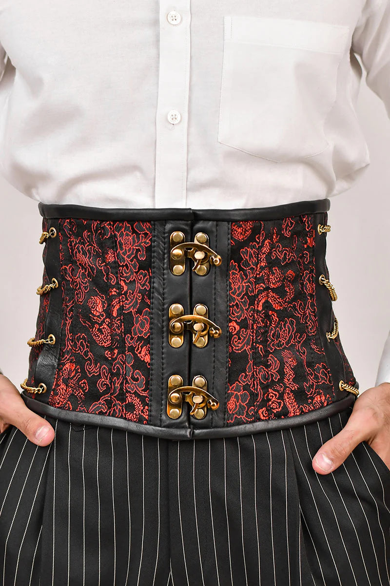 Red Dragon Brocade Men Waist Cincher
