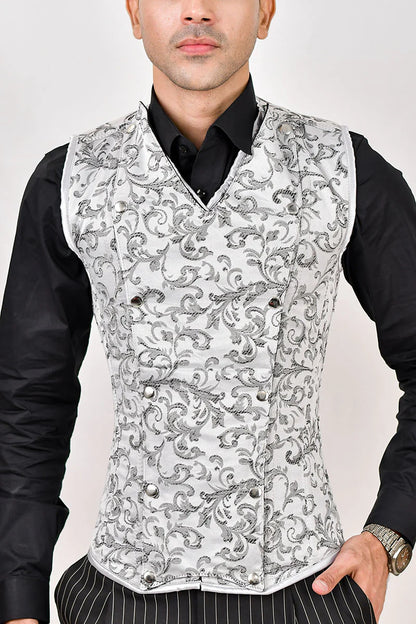 Brocade Men corset vest : Waist Training Corset