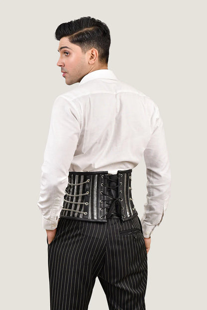 Black & Silver Brocade  Men  Waist Cincher