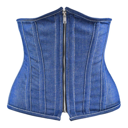 Blue Denim corset top - Under Bust Corset Front Zip