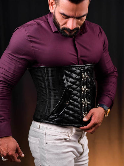 Black Leather Men corset - Underbust Corset