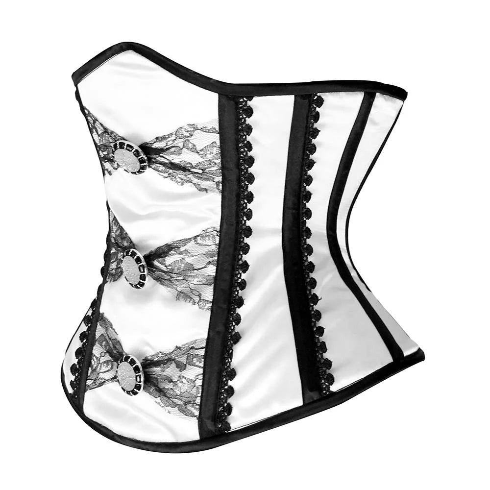 Black and White Satin Corset - Under Bust  Corset