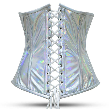 Shiny Silver Half Bust corset - Laced Corset