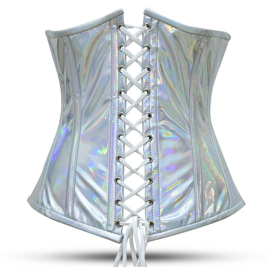 Shiny Silver Half Bust corset - Laced Corset