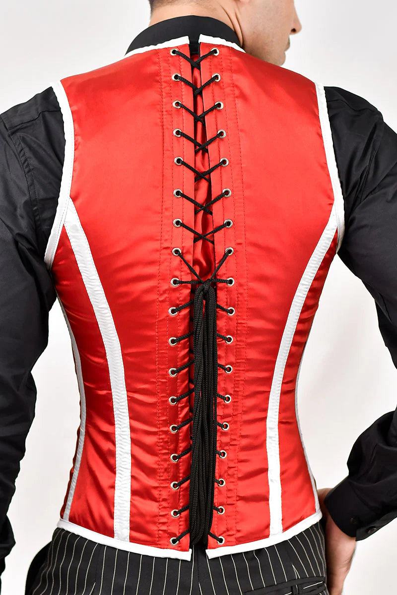 Red & White Male Corset Vest : Fashion Corset