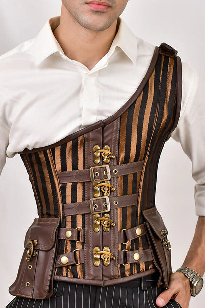 Navy Blue Tartan Corset with Shoulder Strap
