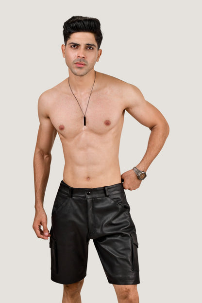 Men's Brown Real Leather Cargo Shorts – Premium Handcrafted Fit with Side Pockets