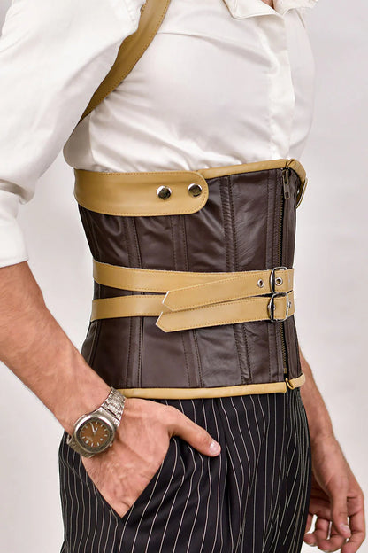 Brown Leather Corset With Shoulder Harness