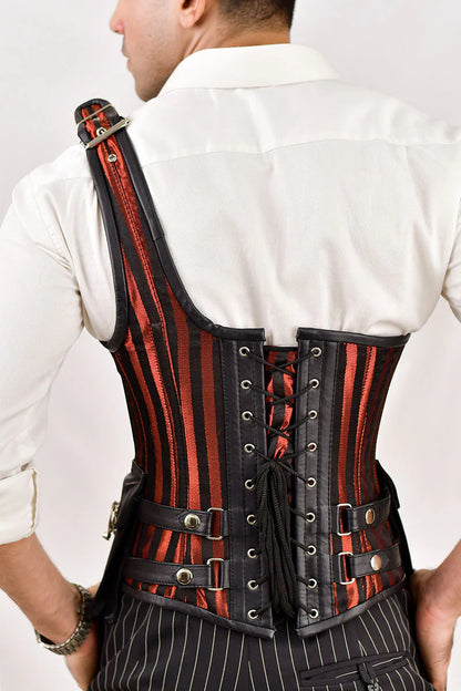 Navy Blue Tartan Corset with Shoulder Strap