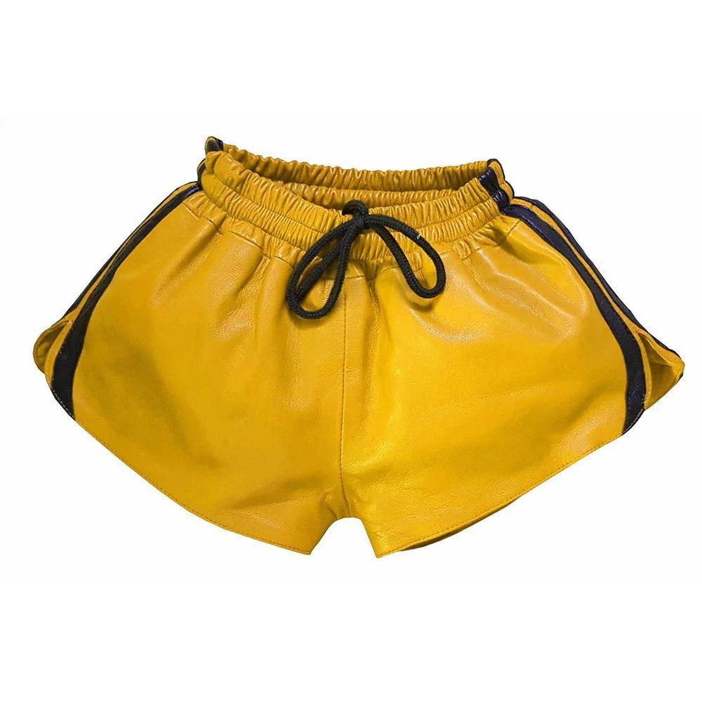 Men's Real Leather Shorts - Yellow