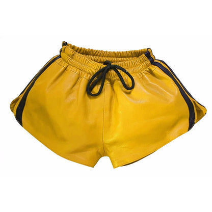 Men's Real Leather Shorts - Yellow
