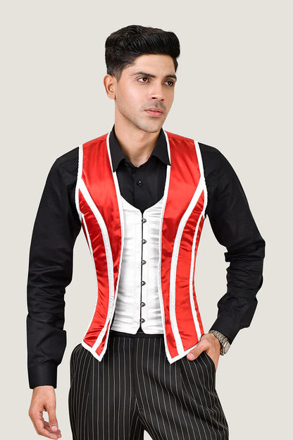 Red & White Male Corset Vest : Fashion Corset